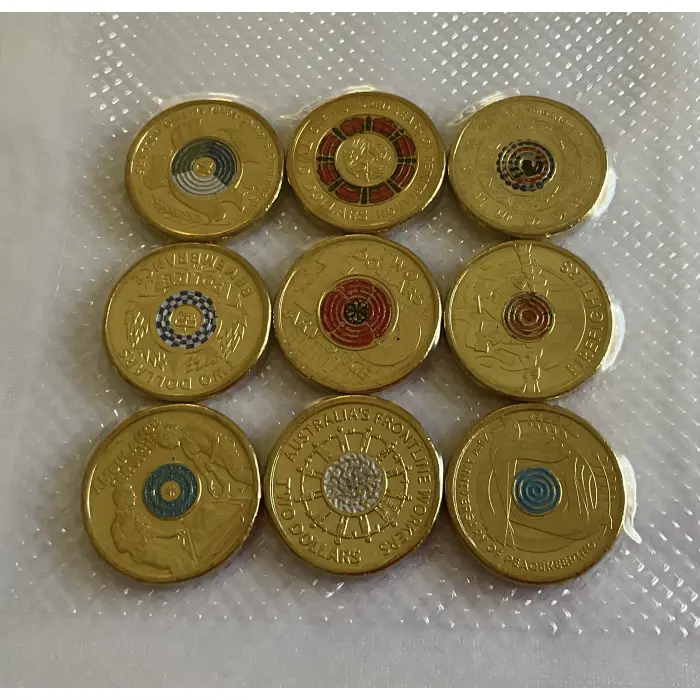 2018-2022 $2 UNC COLOURED COIN PACK - EX RAM BAG (9 COINS)