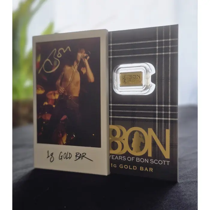Bon Scott 80th Anniversary 2026 1g Gold Minted Bar 