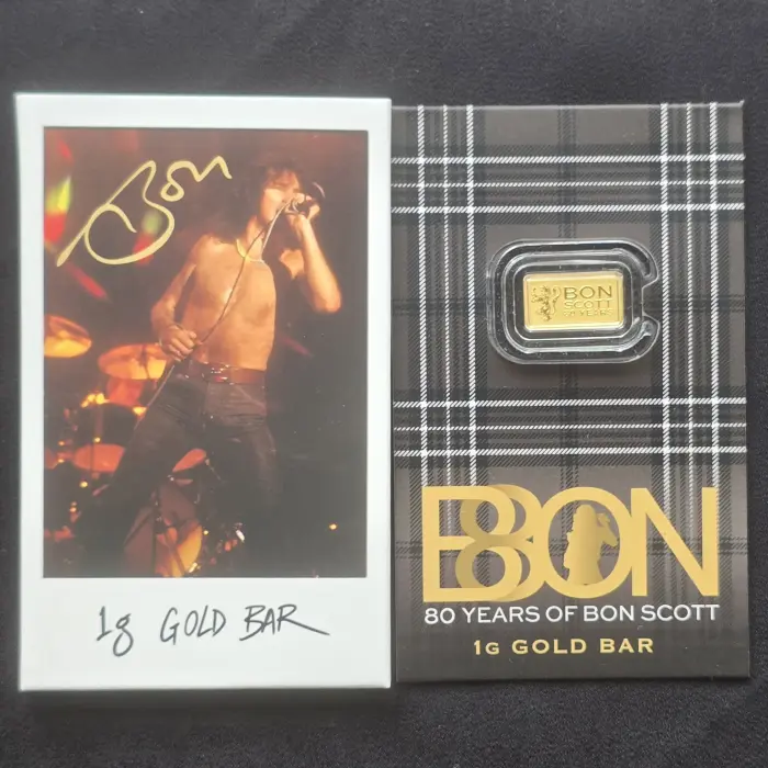 Bon Scott 80th Anniversary 2026 1g Gold Minted Bar 