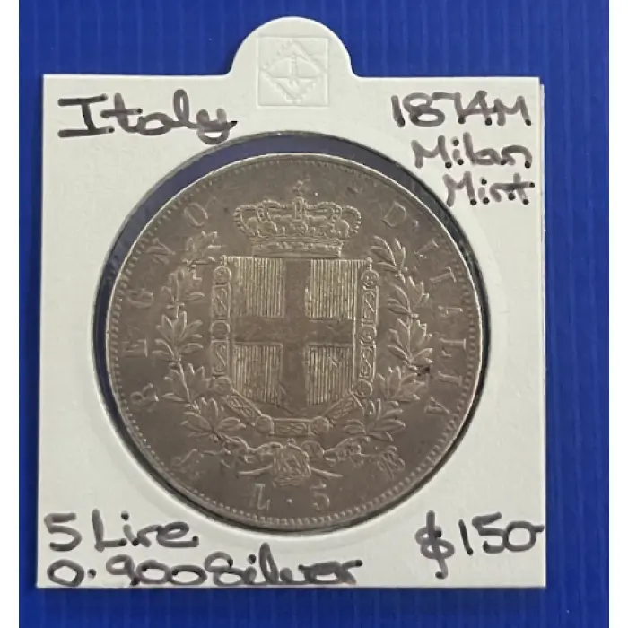 1874 5 Lire – Vittorio Emanuele II (Milan Mint)