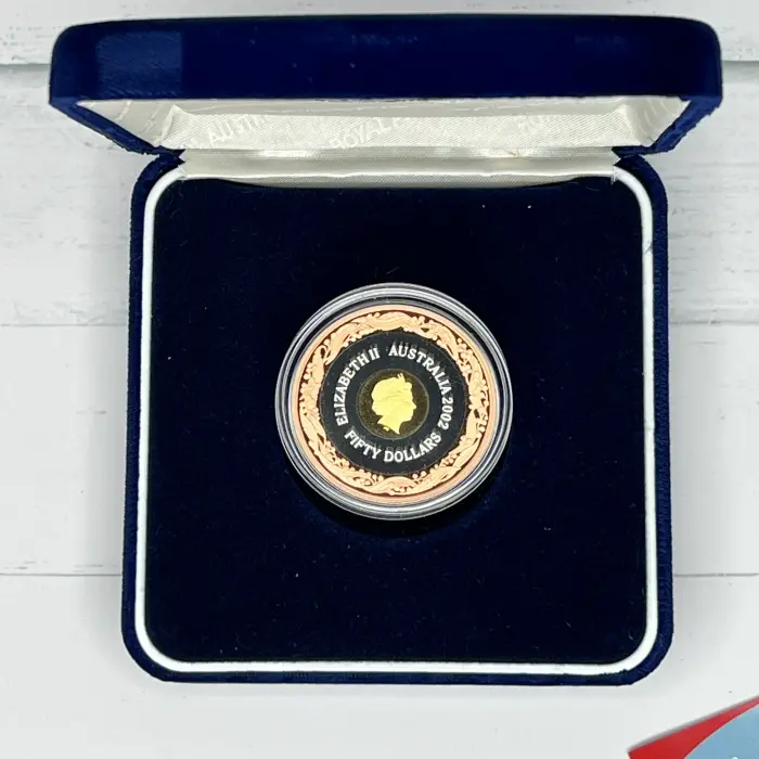 2002 $50 XVII Commonwealth Games Manchester Tri-Metal Proof Gold Silver Copper