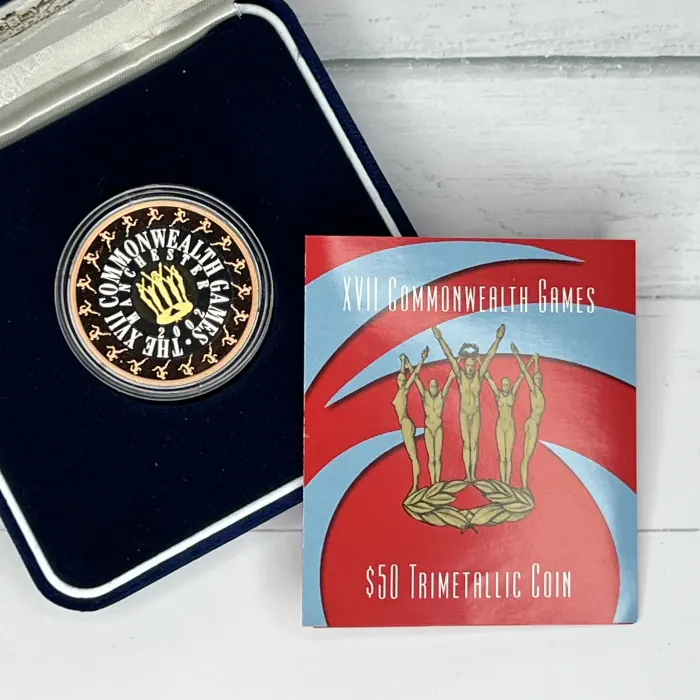 2002 $50 XVII Commonwealth Games Manchester Tri-Metal Proof Gold Silver Copper