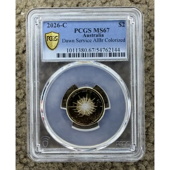 2026 $2 Dawn Service C Mintmark Coloured Coin PCGS MS67
