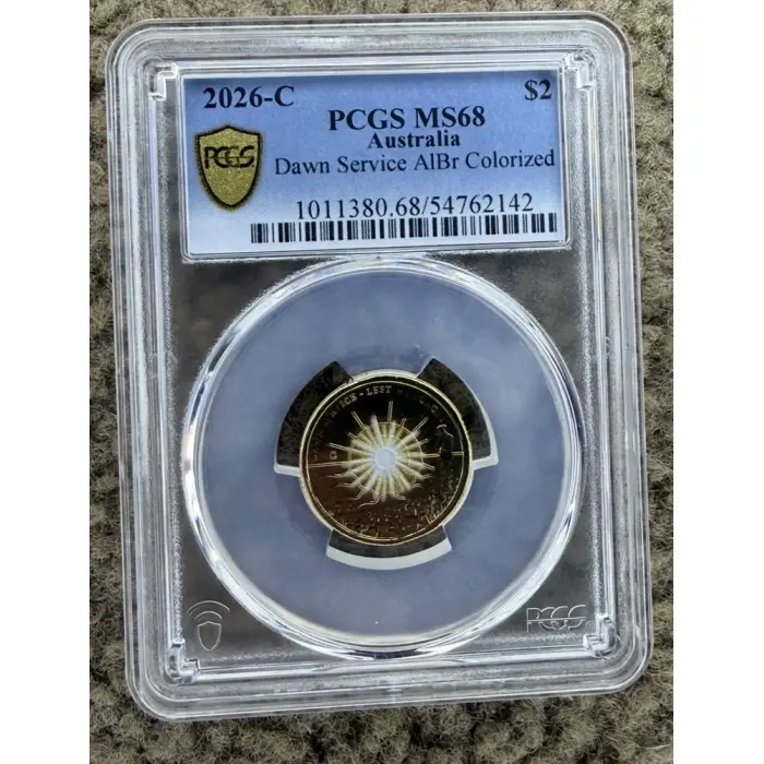 2026 $2 Dawn Service C Mintmark Coloured Coin PCGS MS68
