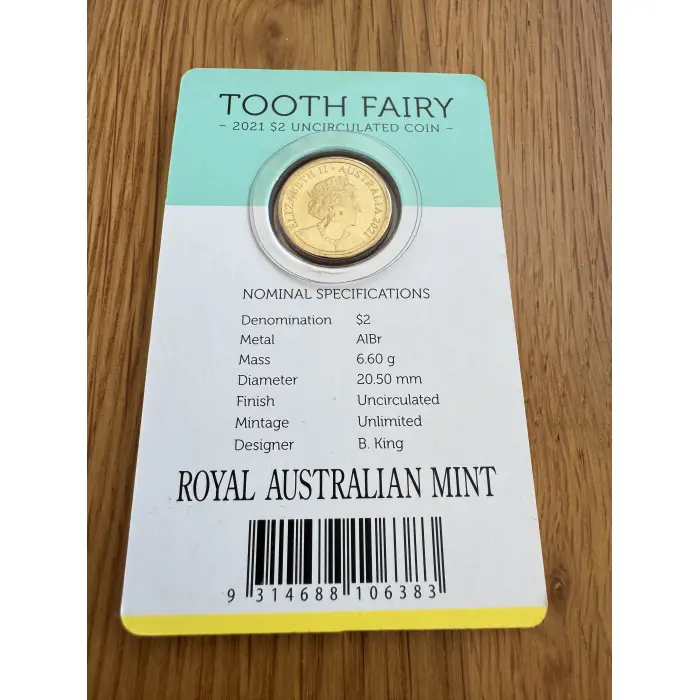 2021 Rare Australia Tooth Fairy $2 Uncirculated Coin - Carded