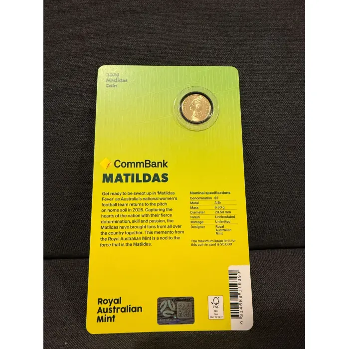 2026 UNC Coloured D1 Matildas $2 Collector Coin Presentation Card RAM