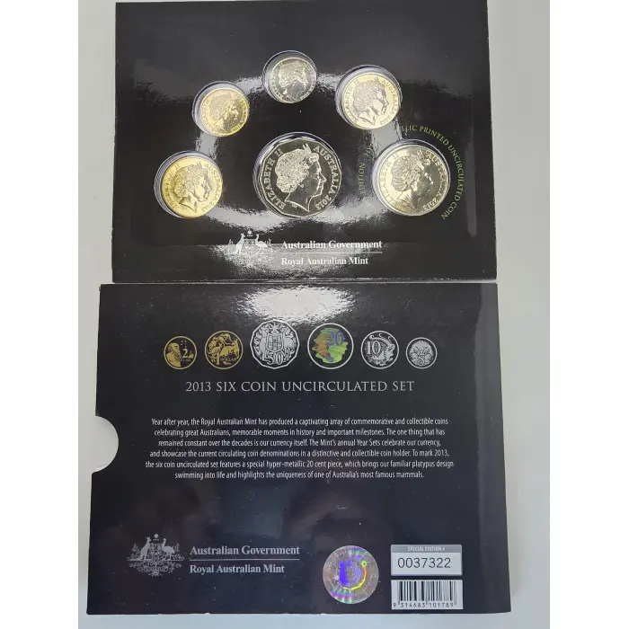 2013 6 Coin Mint Set - Coloured 20c Cent Coin RAM Special Edition