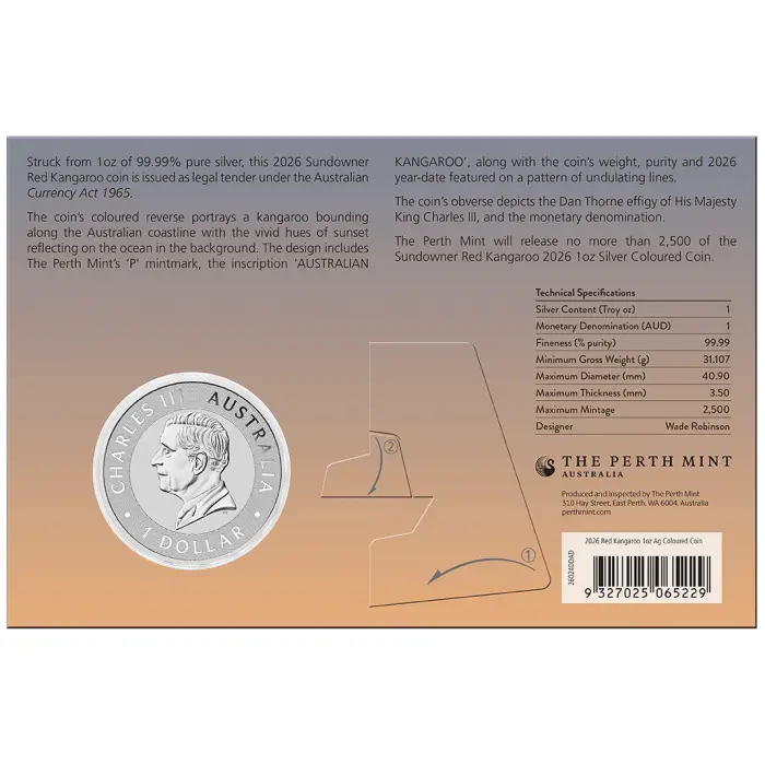 2026 Sundowner Red Kangaroo $1 1oz Silver Coloured Coin in Card