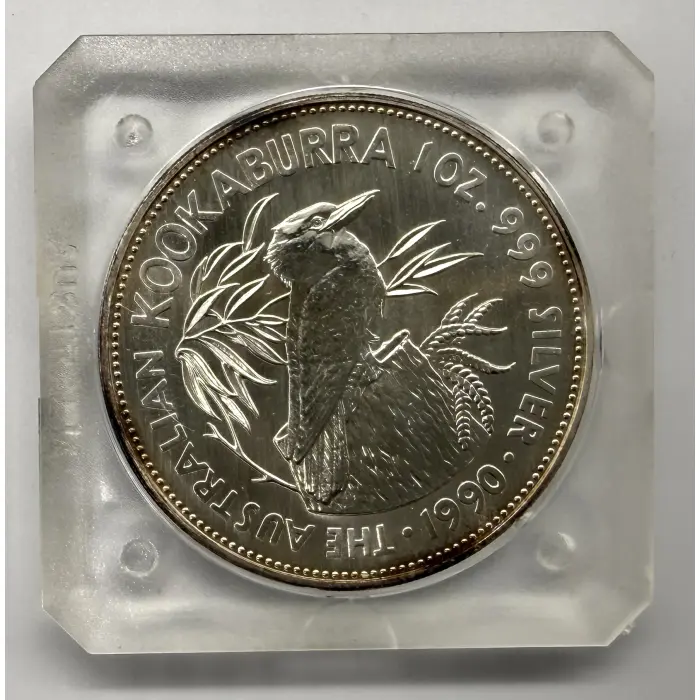 1990 Perth Mint Australian Kookaburra 1oz silver coin in original square capsule