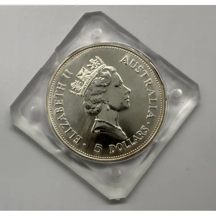 1990 Perth Mint Australian Kookaburra 1oz silver coin in original square capsule