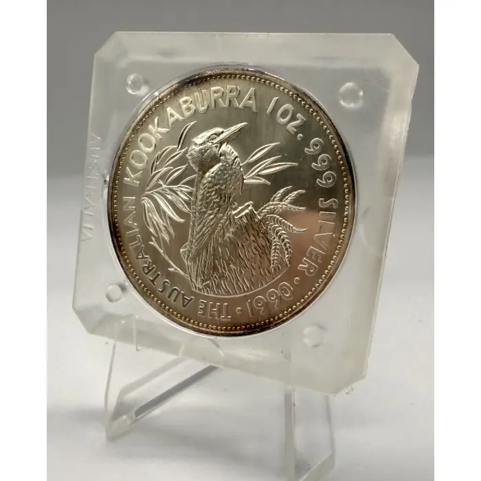 1990 Perth Mint Australian Kookaburra 1oz silver coin in original square capsule