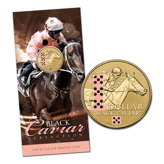 🐎  2013 Coloured 1 Dollar ($1) Black Caviar UNC Carded Coin