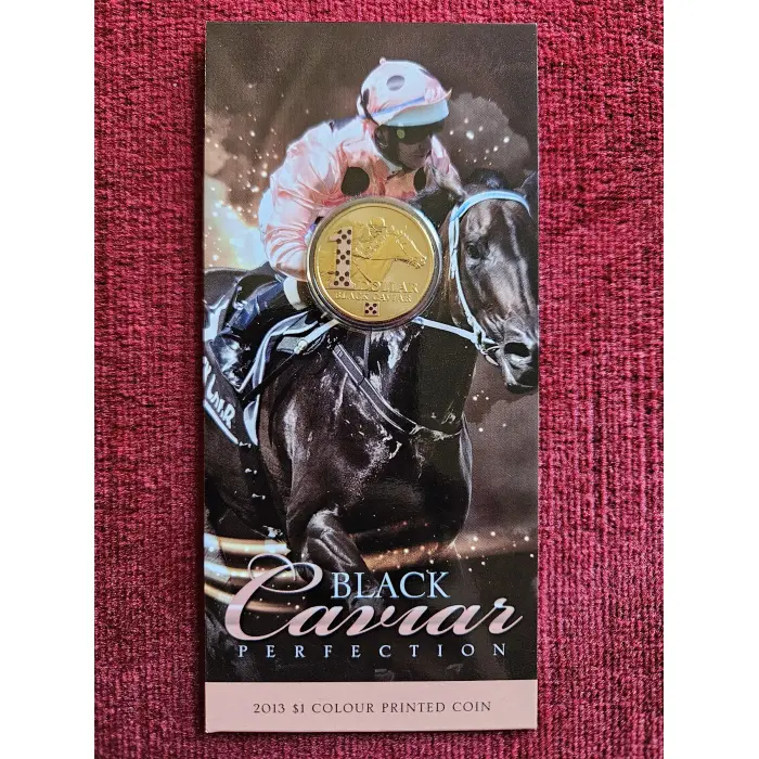 🐎  2013 Coloured 1 Dollar ($1) Black Caviar UNC Carded Coin