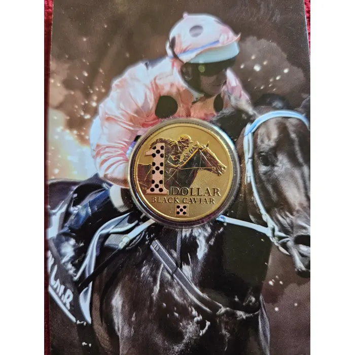 🐎  2013 Coloured 1 Dollar ($1) Black Caviar UNC Carded Coin
