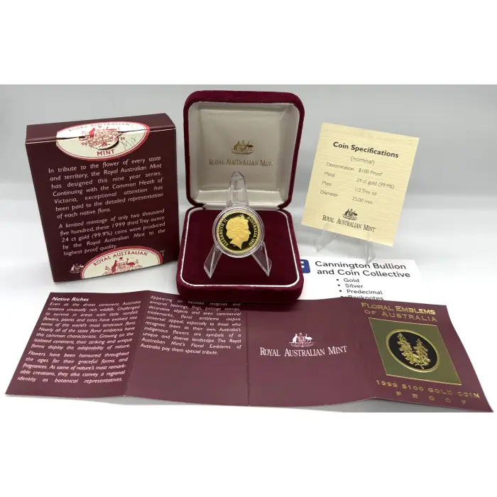 1999 Floral Emblems of Australia 1/3oz gold proof coin-2,500 mintage