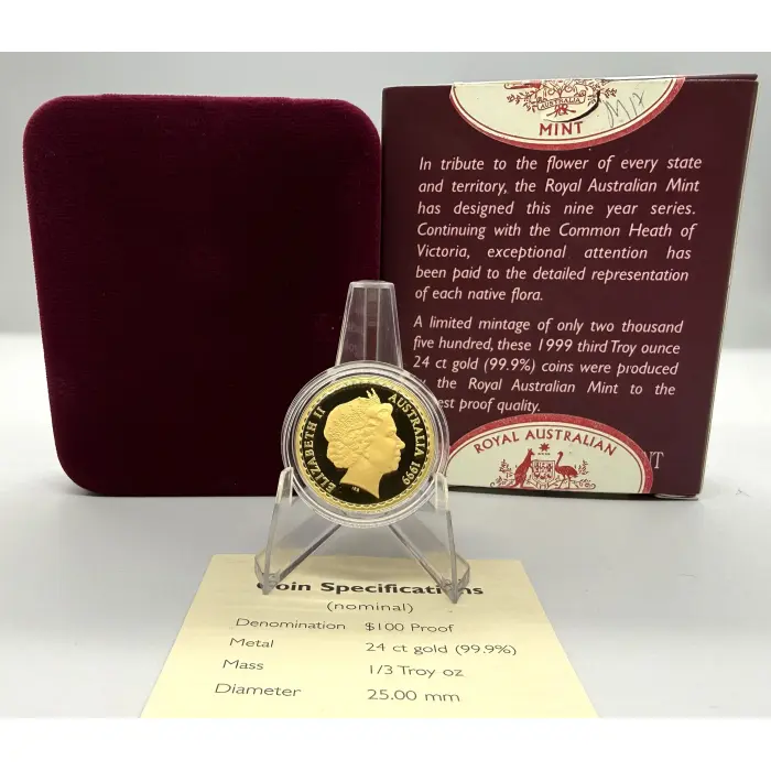 1999 Floral Emblems of Australia 1/3oz gold proof coin-2,500 mintage