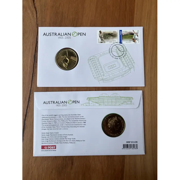2005 Australian Open $5 Coin - aluminium-bronze coin released by Australia Post 
