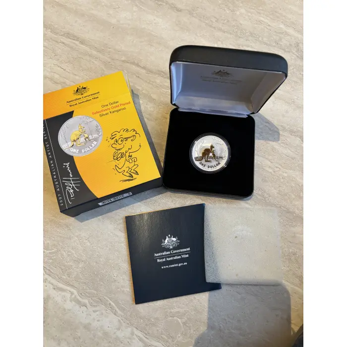 2007 $1 Kangroo Proof Coin - Silver and Selectively Gold Plated 