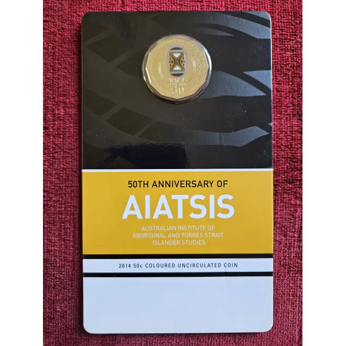 2014 50 cent AIATSIS Coloured UNC Carded Coin 50th Anniversary Mintage 30,000