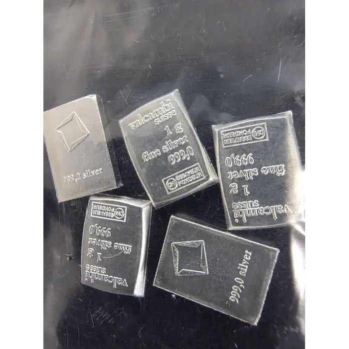 5 x Valcambi Suisse 1 gram 999 silver bars