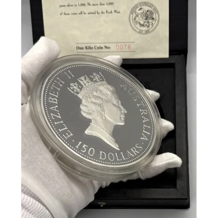 1991 Perth Mint Australian kookaburra Proof Issue 1kg silver coin. 1,000 mintage