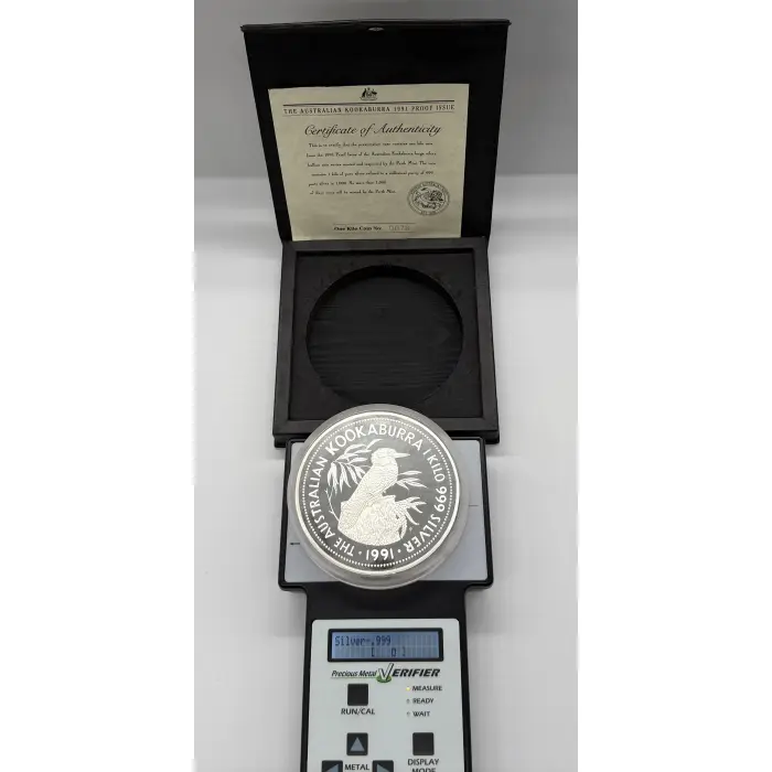 1991 Perth Mint Australian kookaburra Proof Issue 1kg silver coin. 1,000 mintage