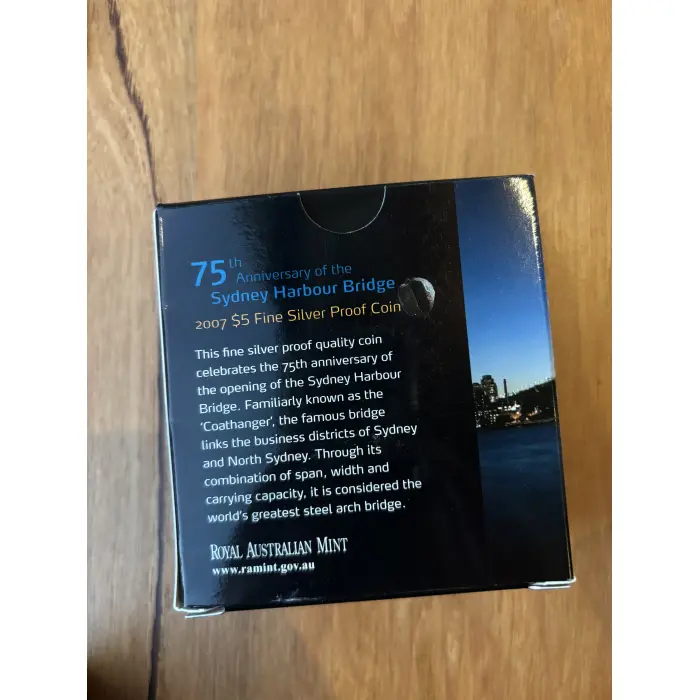 2007 75th Anniversary Sydney Harbour $5 Proof Coin - 99.9% pure silver