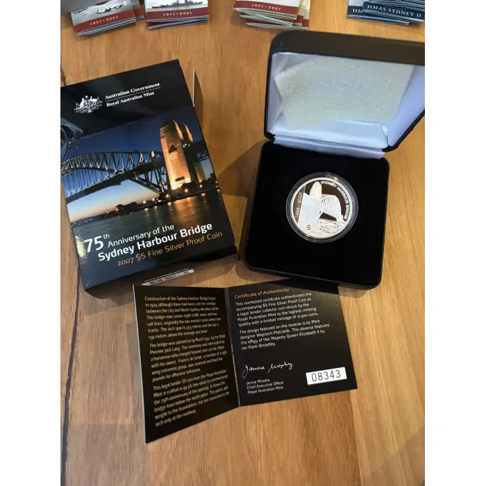 2007 75th Anniversary Sydney Harbour $5 Proof Coin - 99.9% pure silver