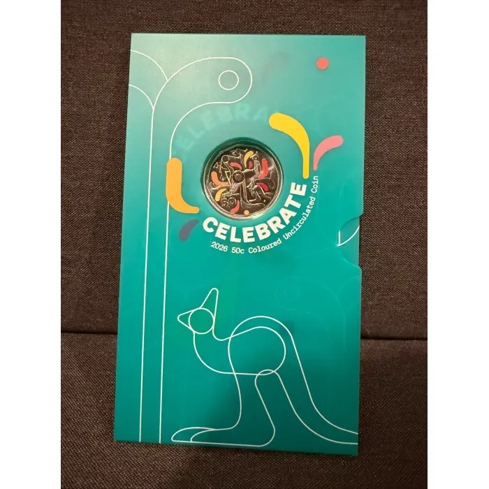 2026 Celebrations 50c Cent Coloured Celebrate Coin On Card RAM