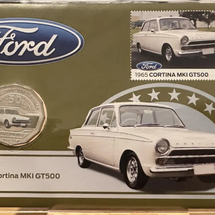 Australia Post PNC 1965 Ford Cortina MKI GT500 50c Coin Stamp Cover FDI