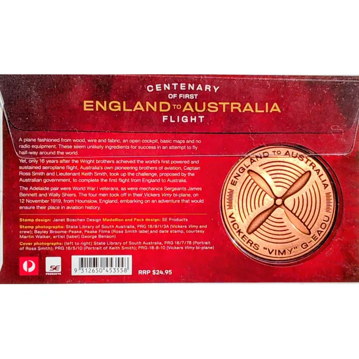 2019 "Centenary of the First England to Australia Flight" Ltd FDC PMC #0733/1919