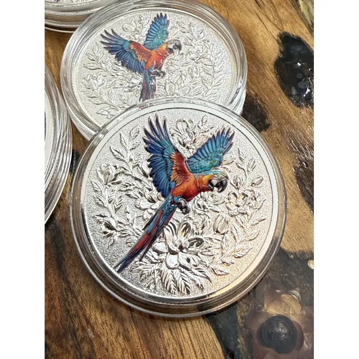 1 OZ FINE COPPER MACAW SILVER PLATED BULLION HIGH RELIEF