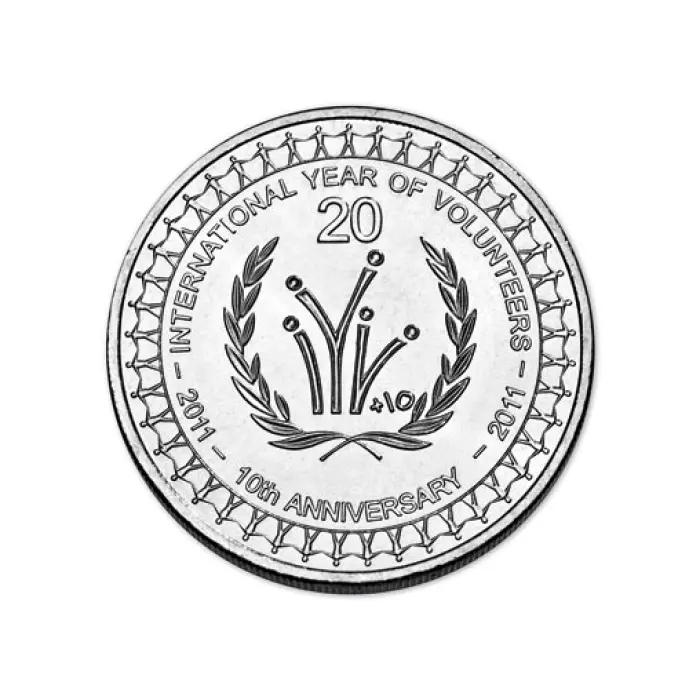 2011 INTERNATIONAL YEAR OF THE VOLUNTEERS  20 CENT UNC COIN & 60CENT STAMP PNC