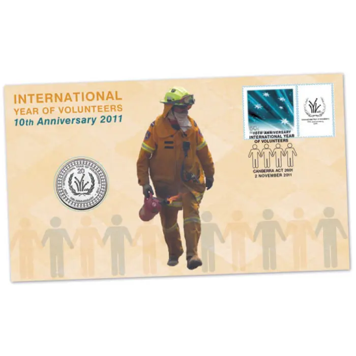 2011 INTERNATIONAL YEAR OF THE VOLUNTEERS  20 CENT UNC COIN & 60CENT STAMP PNC