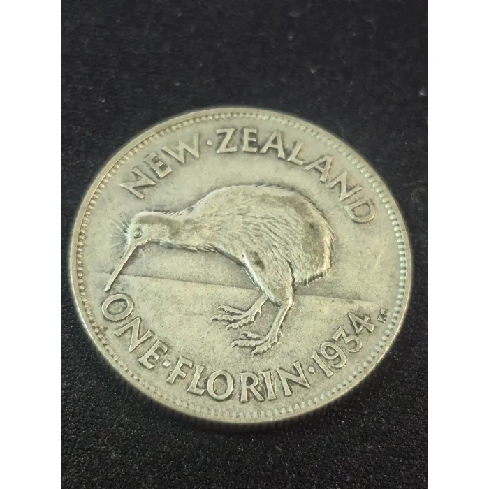 1934 New Zealand Silver One Florin Coin (King George V)