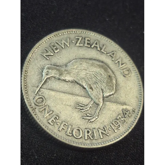 1934 New Zealand Silver One Florin Coin (King George V)