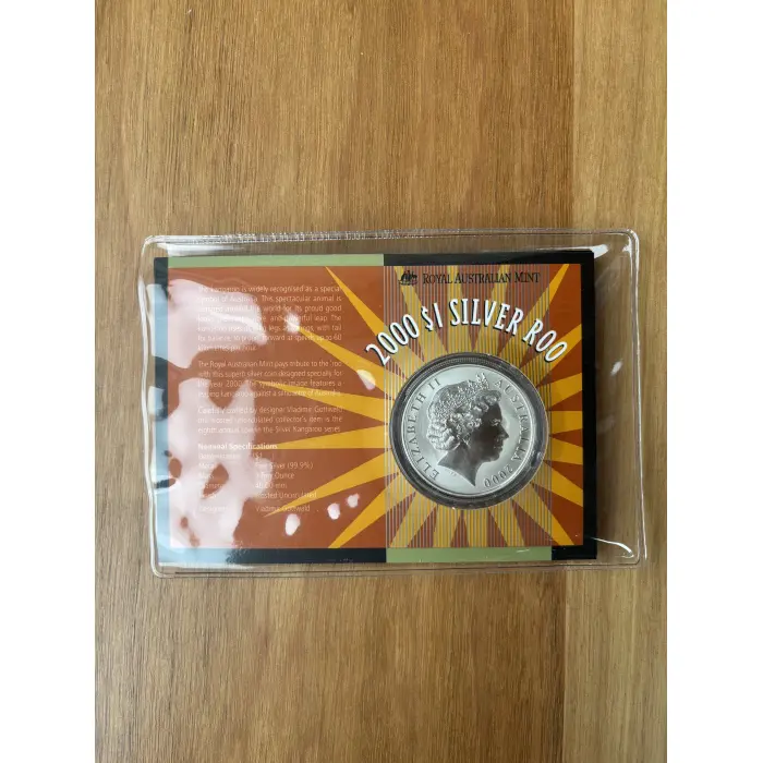 2000 $1 Silver Kangaroo coin - In original plastic slip and cardboard display