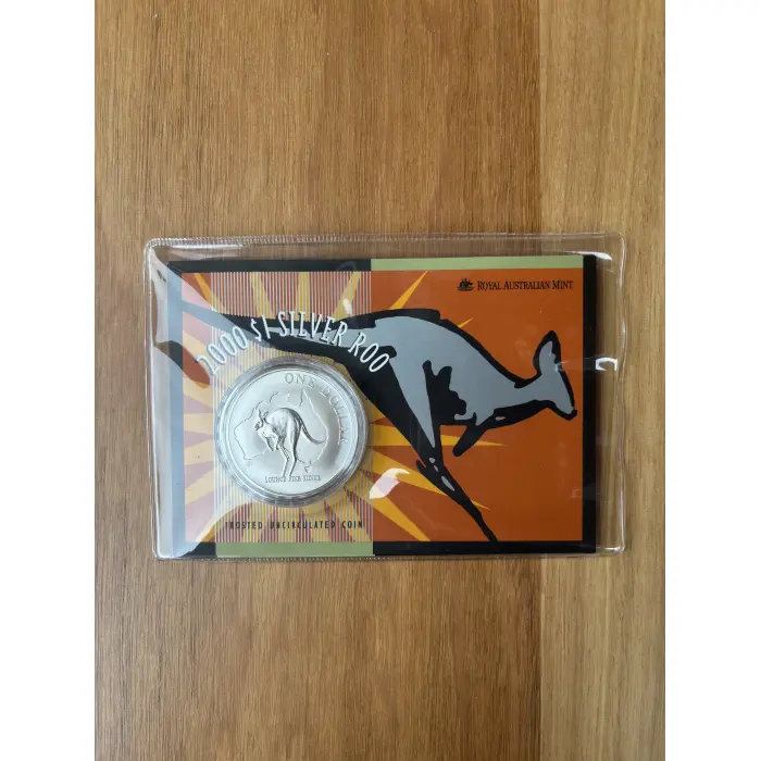 2000 $1 Silver Kangaroo coin - In original plastic slip and cardboard display