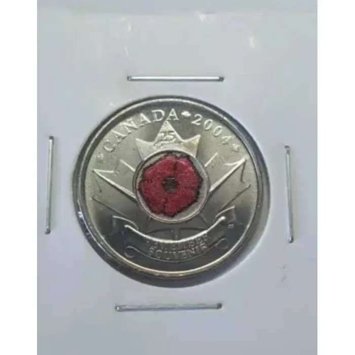 X2  2004 Canadian 25c Poppy Coin -Worlds First Coloured Circulating Coin 