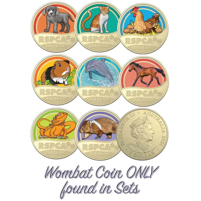 2021 150th Anniversary of the RSPCA Australia $1  Coloured Unc 8 Coin Collection