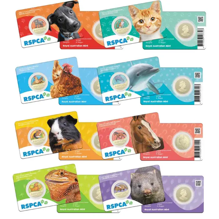 2021 150th Anniversary of the RSPCA Australia $1  Coloured Unc 8 Coin Collection