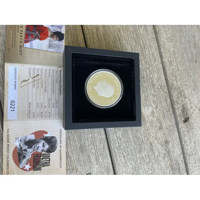 Title: 2024 Perth Mint Aretha Franklin 1oz Silver Proof Coloured Coin #0221 - Lo