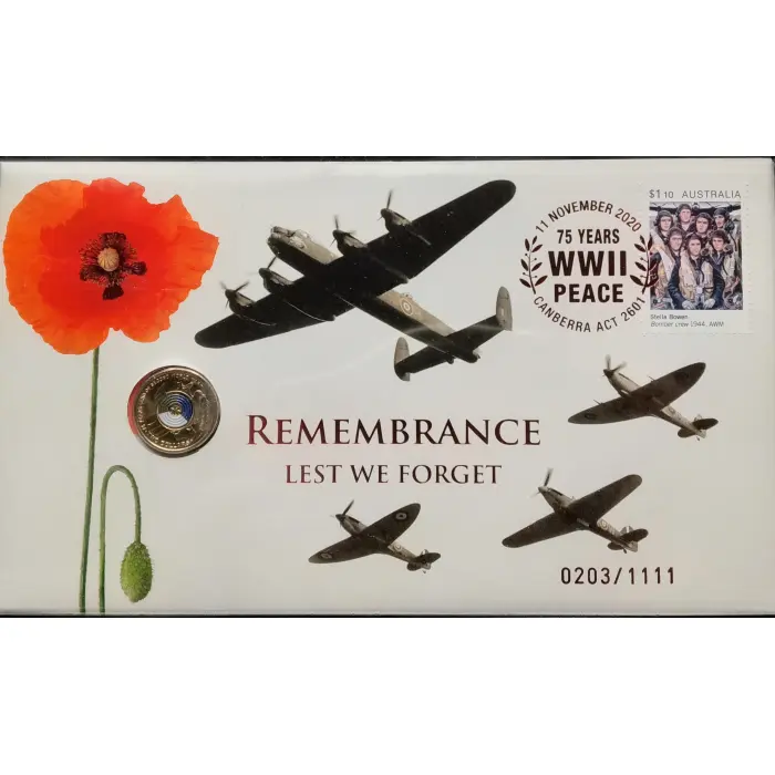 2020 $2 "Remembrance - 75th Anniversary of End of WWII" Impressions Ltd FDC PNC