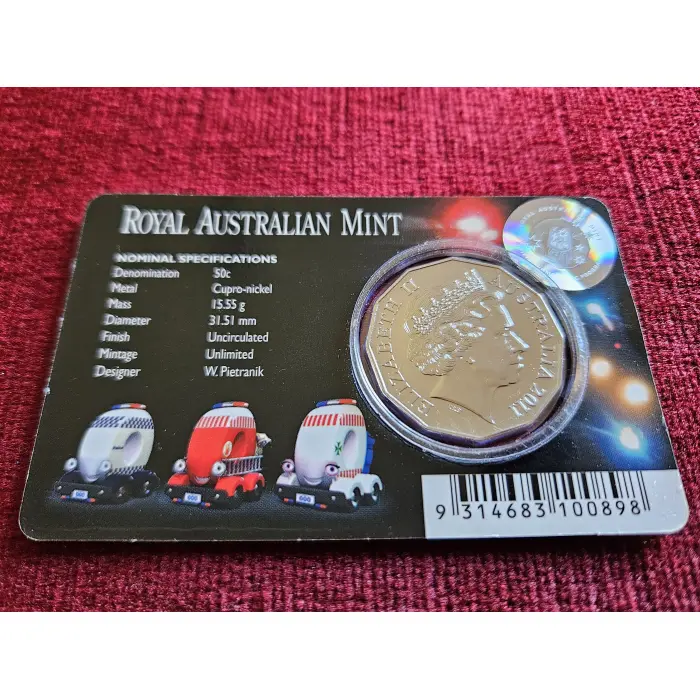 2011 50 cent Triple Zero (000) 50th Ann. UNC Coloured Coin on Card Mintage 29201