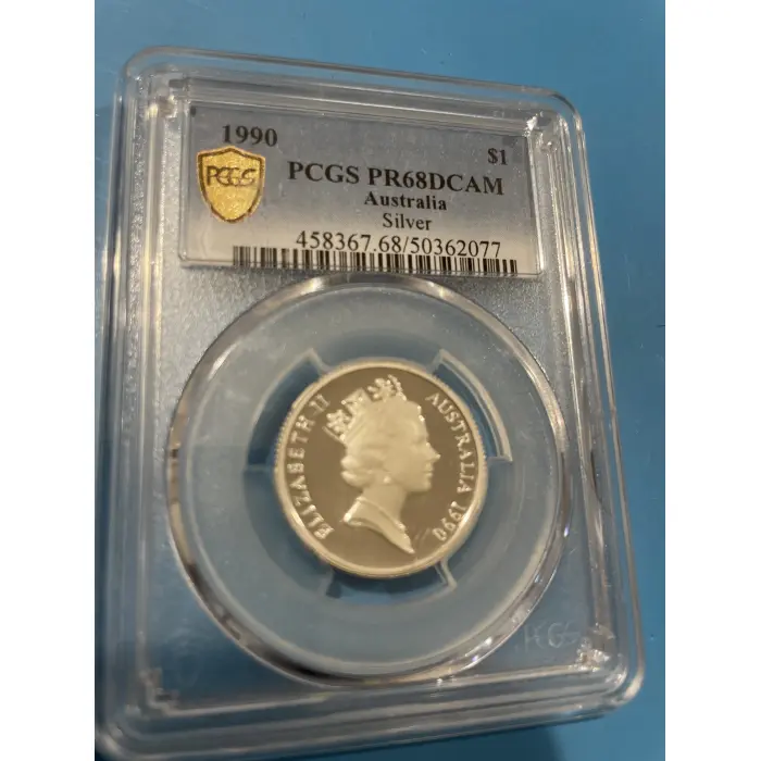 1990 silver proof one dollar coin