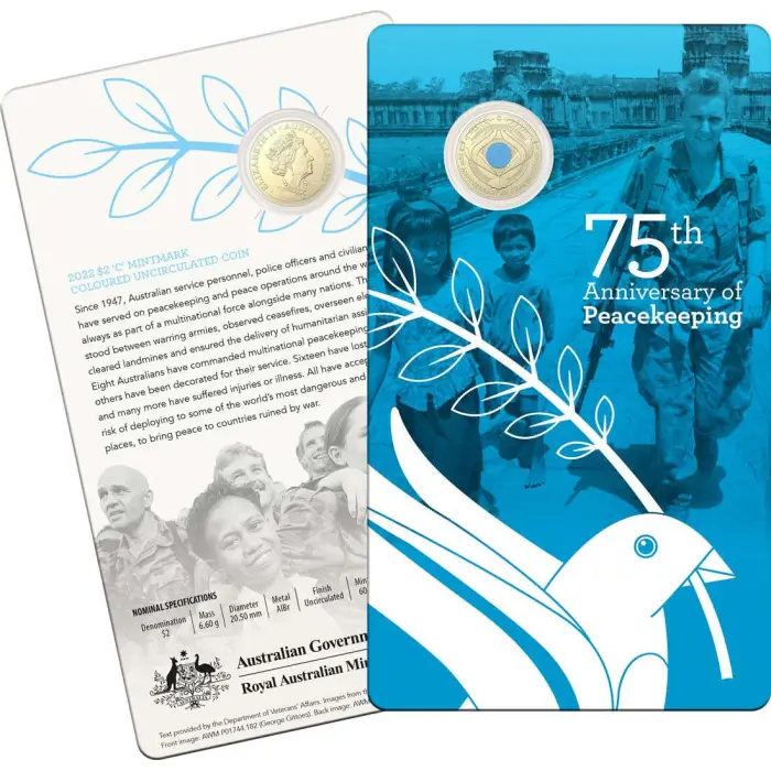 75TH ANNIVERSARY OF PEACEKEEPING 2022 $2 C MINTMARK UNCIRCULATED COIN
