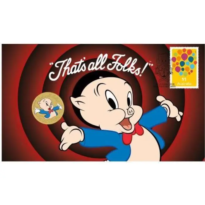 2018 LOONEY TUNES PORKY PIG $1 STAMP & COIN COVER PNC