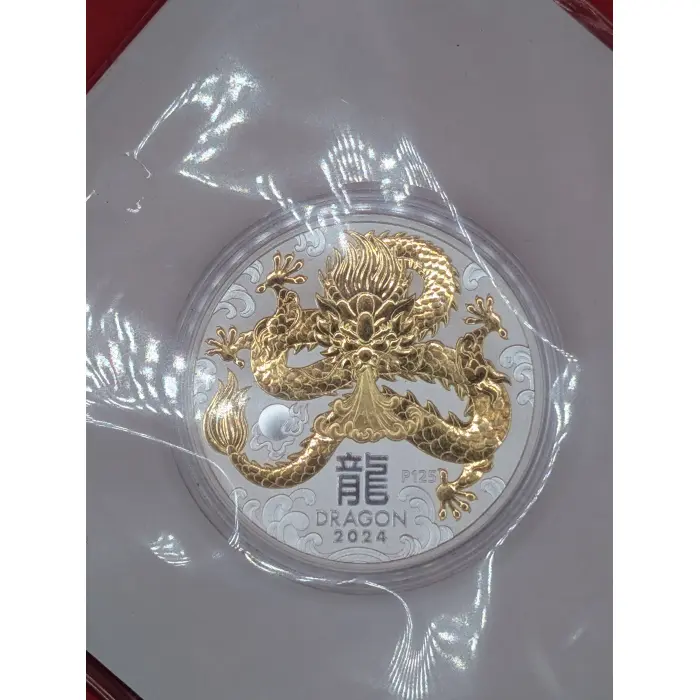 2024 Lunar III Dragon 1oz 99.99% Ag Gilded Coin 