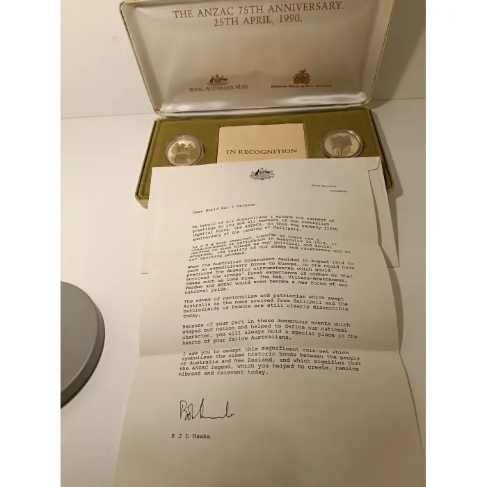 1990 5 Dollar Proof ANZAC 75th Anniversary Gallipoli Veteran Presentation Set