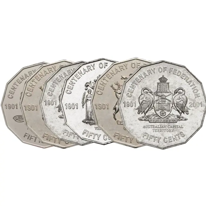 50c 2001 Centenary of Federation SET of 7 Fifty Cent Coin Circulated